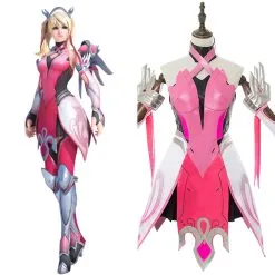 Overwatch Mercy Angela Ziegler Outfit Pink Mercy Skin Cosplay Costume