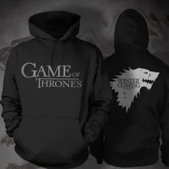 Game Of Thrones Stark Black Hooded T-shirt Costume(Free Ship)