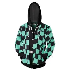 Unisex Kamado Tanjirou Kisatsutai Cosplay Hoodies Long Sleeve Zip Up Sweatshirt