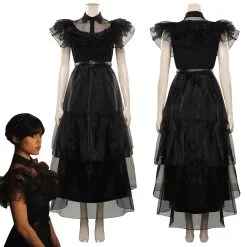 Wednesday (2022) Wednesday Addams Costume Black Party Dress Cosplay Costume Outfits Halloween Party Suit