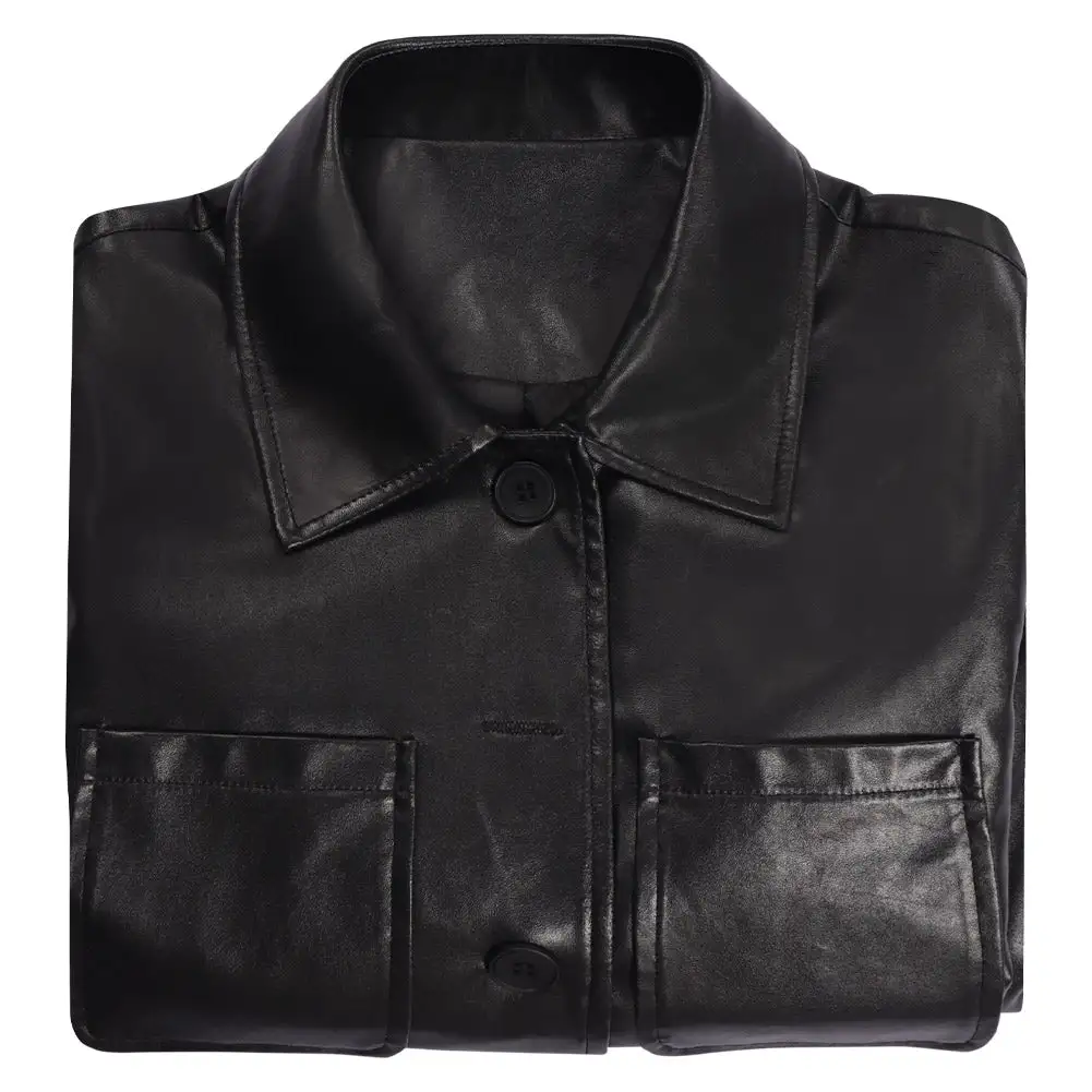 Wednesday (2022) Wednesday Addams Black Leather Coat Jacket Cosplay Costume Halloween Costume 9 Wednesday (2022) Wednesday Addams Black Leather Coat Jacket Cosplay Costume Halloween Costume - Image 9