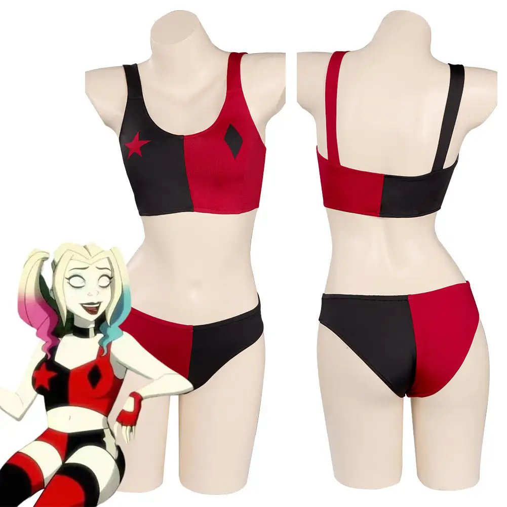 Harley Quinn/Harleen Quinzel Swimsuit Cosplay Costume Two-Piece Swimwear 1 Harley Quinn/Harleen Quinzel Swimsuit Cosplay Costume Two-Piece Swimwear