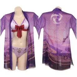 Genshin Impact Raiden Shogun Beelzebul Swimsuit Cosplay Costume Bikini Top Shorts Cloak Outfits