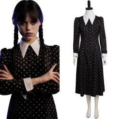 Adult Wednesday (2022) Wednesday Addams Black Dress Cosplay Costume Outfits