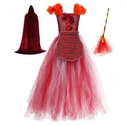 Kids Girls Hocus Pocus Mary Sanderson Mesh Dress Halloween Carnival Suit