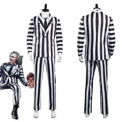 Beetlejuice Adam Men Black And White Striped Suit Jacket Shirt Pants Outfits