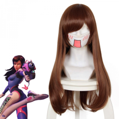 DVA Hana Song Cosplay Wig Overwatch OW Cosplay Wig Brown Long Hair