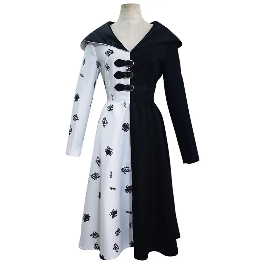 Cruella Black White Dress Outfits Halloween Carnival Suit Cosplay Costume 1 Cruella Black White Dress Outfits Halloween Carnival Suit Cosplay Costume
