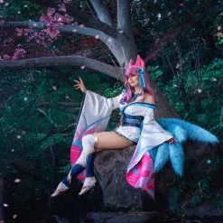League Of Legends LOL Fox Ahri The Nine-Tailed Fox Women Kimono Dress Outfit Halloween Carnival Suit Cosplay Costume -Cosplay Sales Store QQ 20210125160121